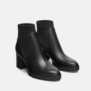 Zara Sock Style Heeled Ankle Boots With 